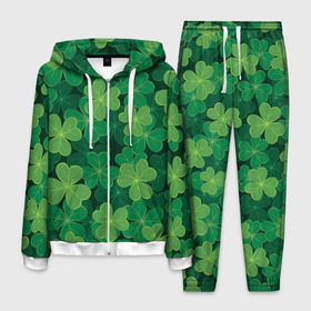 Мужской костюм 3D с принтом Ирландский клевер в Новосибирске, 100% полиэстер | Манжеты и пояс оформлены тканевой резинкой, двухслойный капюшон со шнурком для регулировки, карманы спереди | clover | day | ireland.lucky | irish | patrick | patricks | shamrock | день | зеленая | зеленый | ирландский | клевер | купить | патрик | патрика | святого | святой