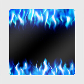 Магнит виниловый Квадрат с принтом Синий Огонь в Новосибирске, полимерный материал с магнитным слоем | размер 9*9 см, закругленные углы | Тематика изображения на принте: абстракция | блеск | волны | дракон | дым | крутой | линии | неон | неоновый | ночь | огненный | огни | огонь | пламя | свет | синий | сияние | яркий