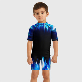 Детский купальный костюм 3D с принтом Синий Огонь в Новосибирске, Полиэстер 85%, Спандекс 15% | застежка на молнии на спине | абстракция | блеск | волны | дракон | дым | крутой | линии | неон | неоновый | ночь | огненный | огни | огонь | пламя | свет | синий | сияние | яркий