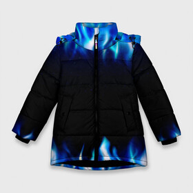 Зимняя куртка для девочек 3D с принтом Синий Огонь в Новосибирске, ткань верха — 100% полиэстер; подклад — 100% полиэстер, утеплитель — 100% полиэстер. | длина ниже бедра, удлиненная спинка, воротник стойка и отстегивающийся капюшон. Есть боковые карманы с листочкой на кнопках, утяжки по низу изделия и внутренний карман на молнии. 

Предусмотрены светоотражающий принт на спинке, радужный светоотражающий элемент на пуллере молнии и на резинке для утяжки. | абстракция | блеск | волны | дракон | дым | крутой | линии | неон | неоновый | ночь | огненный | огни | огонь | пламя | свет | синий | сияние | яркий