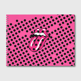 Альбом для рисования с принтом rolling stones pink logo в Новосибирске, 100% бумага
 | матовая бумага, плотность 200 мг. | Тематика изображения на принте: mick jagger | music | rock | rolling stones | музыка | рок