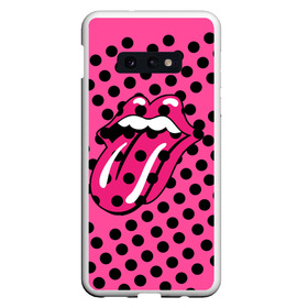 Чехол для Samsung S10E с принтом rolling stones pink logo в Новосибирске, Силикон | Область печати: задняя сторона чехла, без боковых панелей | mick jagger | music | rock | rolling stones | музыка | рок