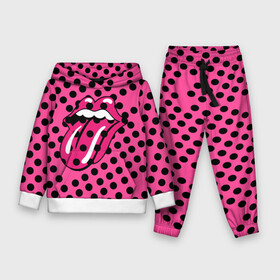 Детский костюм 3D (с толстовкой) с принтом rolling stones pink logo в Новосибирске,  |  | Тематика изображения на принте: mick jagger | music | rock | rolling stones | музыка | рок