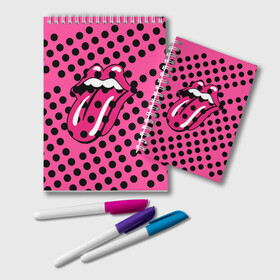 Блокнот с принтом rolling stones pink logo в Новосибирске, 100% бумага | 48 листов, плотность листов — 60 г/м2, плотность картонной обложки — 250 г/м2. Листы скреплены удобной пружинной спиралью. Цвет линий — светло-серый
 | mick jagger | music | rock | rolling stones | музыка | рок