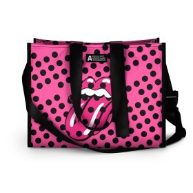 Сумка-шоппер 3D с принтом rolling stones pink logo в Новосибирске, 100% полиэстер | застегивается на металлическую кнопку; внутренний карман застегивается на молнию. Стенки укреплены специальным мягким материалом, чтобы защитить содержимое от несильных ударов
 | Тематика изображения на принте: mick jagger | music | rock | rolling stones | музыка | рок