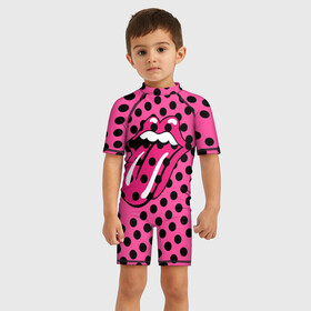 Детский купальный костюм 3D с принтом rolling stones pink logo в Новосибирске, Полиэстер 85%, Спандекс 15% | застежка на молнии на спине | Тематика изображения на принте: mick jagger | music | rock | rolling stones | музыка | рок