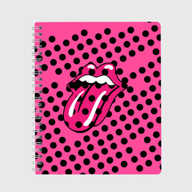 Тетрадь с принтом rolling stones pink logo в Новосибирске, 100% бумага | 48 листов, плотность листов — 60 г/м2, плотность картонной обложки — 250 г/м2. Листы скреплены сбоку удобной пружинной спиралью. Уголки страниц и обложки скругленные. Цвет линий — светло-серый
 | Тематика изображения на принте: mick jagger | music | rock | rolling stones | музыка | рок