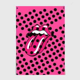 Постер с принтом rolling stones pink logo в Новосибирске, 100% бумага
 | бумага, плотность 150 мг. Матовая, но за счет высокого коэффициента гладкости имеет небольшой блеск и дает на свету блики, но в отличии от глянцевой бумаги не покрыта лаком | Тематика изображения на принте: mick jagger | music | rock | rolling stones | музыка | рок