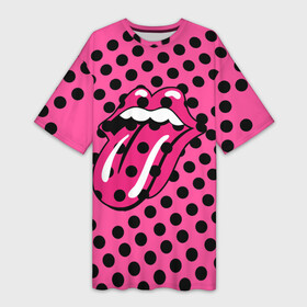 Платье-футболка 3D с принтом rolling stones pink logo в Новосибирске,  |  | mick jagger | music | rock | rolling stones | музыка | рок