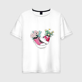 Женская футболка хлопок Oversize с принтом Кеды в Новосибирске, 100% хлопок | свободный крой, круглый ворот, спущенный рукав, длина до линии бедер
 | аромат | букет | весна | кеды | кросовки | кроссовки | лето | обувь | прикольные кеды | розовый | цветы