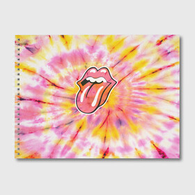 Альбом для рисования с принтом Rolling Stones tie-dye в Новосибирске, 100% бумага
 | матовая бумага, плотность 200 мг. | mick jagger | music | rock | rolling stones | музыка | рок