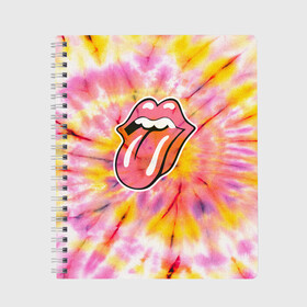 Тетрадь с принтом Rolling Stones tie-dye в Новосибирске, 100% бумага | 48 листов, плотность листов — 60 г/м2, плотность картонной обложки — 250 г/м2. Листы скреплены сбоку удобной пружинной спиралью. Уголки страниц и обложки скругленные. Цвет линий — светло-серый
 | mick jagger | music | rock | rolling stones | музыка | рок