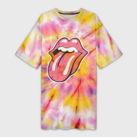 Платье-футболка 3D с принтом Rolling Stones tie dye в Новосибирске,  |  | mick jagger | music | rock | rolling stones | музыка | рок