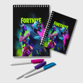 Блокнот с принтом FORTNITE в Новосибирске, 100% бумага | 48 листов, плотность листов — 60 г/м2, плотность картонной обложки — 250 г/м2. Листы скреплены удобной пружинной спиралью. Цвет линий — светло-серый
 | Тематика изображения на принте: chapter 2 | fortnite | fortnite x | tilted teknique | игры | мисс будущее | фортнайт