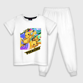 Детская пижама хлопок с принтом Pikachu в Новосибирске, 100% хлопок |  брюки и футболка прямого кроя, без карманов, на брюках мягкая резинка на поясе и по низу штанин
 | game | pikachu | аниме | игры | манги | покемон