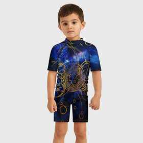 Детский купальный костюм 3D с принтом Space Geometry в Новосибирске, Полиэстер 85%, Спандекс 15% | застежка на молнии на спине | absrtraction | space geometry | абстракция | астрология | космос