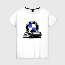 Женская футболка хлопок с принтом BMW (JDM) в Новосибирске, 100% хлопок | прямой крой, круглый вырез горловины, длина до линии бедер, слегка спущенное плечо | bmw | bmw performance | m | motorsport | performance | бмв | бэха | моторспорт
