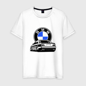 Мужская футболка хлопок с принтом BMW (JDM) в Новосибирске, 100% хлопок | прямой крой, круглый вырез горловины, длина до линии бедер, слегка спущенное плечо. | bmw | bmw performance | m | motorsport | performance | бмв | бэха | моторспорт