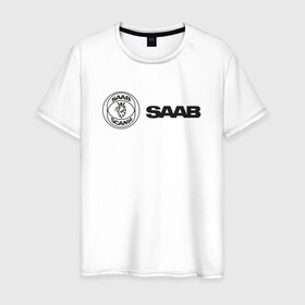 Мужская футболка хлопок с принтом Saab Black Logo в Новосибирске, 100% хлопок | прямой крой, круглый вырез горловины, длина до линии бедер, слегка спущенное плечо. | Тематика изображения на принте: auto | saab | scania | авто | автомобиль | ам | машина | сааб