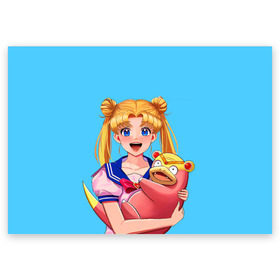 Поздравительная открытка с принтом СЕЙЛОР И СЛОУПОК в Новосибирске, 100% бумага | плотность бумаги 280 г/м2, матовая, на обратной стороне линовка и место для марки
 | Тематика изображения на принте: anime | japan | manga | pokemon | sailor moon | аниме | девочка | девушка | лунная призма | манга | покемон | сейлор мун | слоупок | сэйлор мун | япония