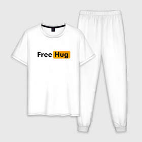 Мужская пижама хлопок с принтом FREE HUG в Новосибирске, 100% хлопок | брюки и футболка прямого кроя, без карманов, на брюках мягкая резинка на поясе и по низу штанин
 | 