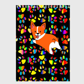 Скетчбук с принтом Корги Цветные лапки в Новосибирске, 100% бумага
 | 48 листов, плотность листов — 100 г/м2, плотность картонной обложки — 250 г/м2. Листы скреплены сверху удобной пружинной спиралью | Тематика изображения на принте: corgi | dog | korgi | корги | лапки | лапы | милая | пёс | псы | радуга | собака | собачка | собачки | цвета | цветная | яркая