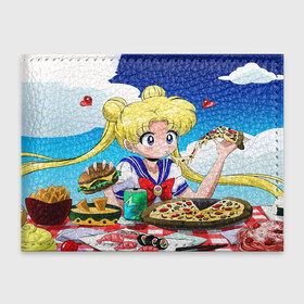 Обложка для студенческого билета с принтом Пицца Мун в Новосибирске, натуральная кожа | Размер: 11*8 см; Печать на всей внешней стороне | Тематика изображения на принте: anime | food | japan | manga | pizza | sailor moon | аниме | девочка | девушка | еда | лунная призма | манга | пицца | сейлор мун | сэйлор мун | япония