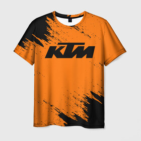 Мужская футболка 3D с принтом KTM в Новосибирске, 100% полиэфир | прямой крой, круглый вырез горловины, длина до линии бедер | Тематика изображения на принте: enduro | ktm | moto | motocycle | sportmotorcycle | ктм | мото | мотоспорт