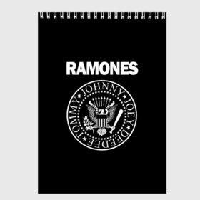 Скетчбук с принтом RAMONES в Новосибирске, 100% бумага
 | 48 листов, плотность листов — 100 г/м2, плотность картонной обложки — 250 г/м2. Листы скреплены сверху удобной пружинной спиралью | Тематика изображения на принте: america | ramones | rock | usa | америка | джонни рамон | джоуи рамон | ди ди рамон | клем бурк | кристофер уорд | марки рамон | рамоунз | ричи рамон | рок | сша | томми рамон