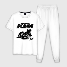 Мужская пижама хлопок с принтом KTM в Новосибирске, 100% хлопок | брюки и футболка прямого кроя, без карманов, на брюках мягкая резинка на поясе и по низу штанин
 | Тематика изображения на принте: enduro | ktm | moto | motocycle | sportmotorcycle | ктм | мото | мотоспорт