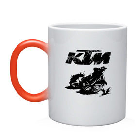 Кружка хамелеон с принтом KTM в Новосибирске, керамика | меняет цвет при нагревании, емкость 330 мл | enduro | ktm | moto | motocycle | sportmotorcycle | ктм | мото | мотоспорт