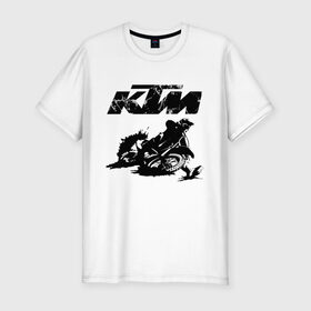 Мужская футболка хлопок Slim с принтом KTM в Новосибирске, 92% хлопок, 8% лайкра | приталенный силуэт, круглый вырез ворота, длина до линии бедра, короткий рукав | enduro | ktm | moto | motocycle | sportmotorcycle | ктм | мото | мотоспорт
