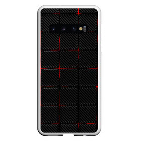 Чехол для Samsung Galaxy S10 с принтом 3D Плиты Red & Black в Новосибирске, Силикон | Область печати: задняя сторона чехла, без боковых панелей | 3d | 3д | 3д полосы | led | led подсветка | красночерный | красный | полосы | свет | свечение | текстуры | черно красный | черный