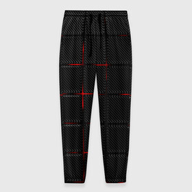 Мужские брюки 3D с принтом 3D Плиты Red & Black в Новосибирске, 100% полиэстер | манжеты по низу, эластичный пояс регулируется шнурком, по бокам два кармана без застежек, внутренняя часть кармана из мелкой сетки | 3d | 3д | 3д полосы | led | led подсветка | красночерный | красный | полосы | свет | свечение | текстуры | черно красный | черный