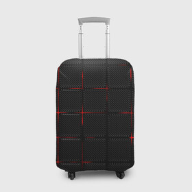 Чехол для чемодана 3D с принтом 3D Плиты Red & Black в Новосибирске, 86% полиэфир, 14% спандекс | двустороннее нанесение принта, прорези для ручек и колес | 3d | 3д | 3д полосы | led | led подсветка | красночерный | красный | полосы | свет | свечение | текстуры | черно красный | черный