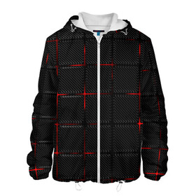 Мужская куртка 3D с принтом 3D Плиты Red & Black в Новосибирске, ткань верха — 100% полиэстер, подклад — флис | прямой крой, подол и капюшон оформлены резинкой с фиксаторами, два кармана без застежек по бокам, один большой потайной карман на груди. Карман на груди застегивается на липучку | 3d | 3д | 3д полосы | led | led подсветка | красночерный | красный | полосы | свет | свечение | текстуры | черно красный | черный