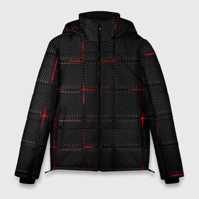 Мужская зимняя куртка 3D с принтом 3D Плиты Red & Black в Новосибирске, верх — 100% полиэстер; подкладка — 100% полиэстер; утеплитель — 100% полиэстер | длина ниже бедра, свободный силуэт Оверсайз. Есть воротник-стойка, отстегивающийся капюшон и ветрозащитная планка. 

Боковые карманы с листочкой на кнопках и внутренний карман на молнии. | Тематика изображения на принте: 3d | 3д | 3д полосы | led | led подсветка | красночерный | красный | полосы | свет | свечение | текстуры | черно красный | черный