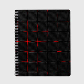 Тетрадь с принтом 3D Плиты Red & Black в Новосибирске, 100% бумага | 48 листов, плотность листов — 60 г/м2, плотность картонной обложки — 250 г/м2. Листы скреплены сбоку удобной пружинной спиралью. Уголки страниц и обложки скругленные. Цвет линий — светло-серый
 | Тематика изображения на принте: 3d | 3д | 3д полосы | led | led подсветка | красночерный | красный | полосы | свет | свечение | текстуры | черно красный | черный