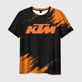 Мужская футболка 3D с принтом KTM в Новосибирске, 100% полиэфир | прямой крой, круглый вырез горловины, длина до линии бедер | enduro | ktm | moto | moto sport | motocycle | sportmotorcycle | ктм | мото | мото спорт | мотоспорт | спорт мото