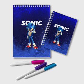 Блокнот с принтом SONIC в Новосибирске, 100% бумага | 48 листов, плотность листов — 60 г/м2, плотность картонной обложки — 250 г/м2. Листы скреплены удобной пружинной спиралью. Цвет линий — светло-серый
 | animal | games | hedgehog | sega | sonic | speed | speed sonic | быстрый ёж | ёж | ёжик | игры | персонаж | сега | синий ёж | скорость | соник