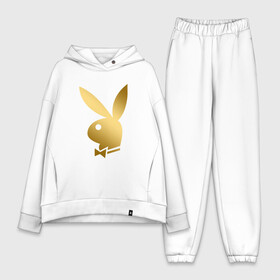 Женский костюм хлопок Oversize с принтом PLAYBOY GOLD | ЗОЛОТОЙ ПЛЕЙБОЙ (Z) в Новосибирске,  |  | Тематика изображения на принте: brand | brazzers | fake taxi | faketaxi | hub | mode | playboy | бразерс | бренд | мода | фейк такси