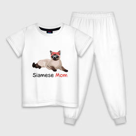 Детская пижама хлопок с принтом Мама сиамского кота в Новосибирске, 100% хлопок |  брюки и футболка прямого кроя, без карманов, на брюках мягкая резинка на поясе и по низу штанин
 | кот | кошка | мама | сиамец | сиамский кот