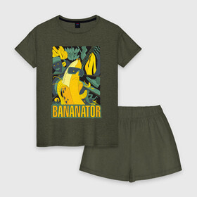 Женская пижама с шортиками хлопок с принтом BANANATOR в Новосибирске, 100% хлопок | футболка прямого кроя, шорты свободные с широкой мягкой резинкой | банан | босс | дизайн | еда | желтый | подарок | стиль | терминатор
