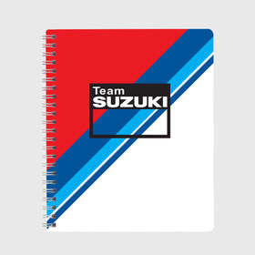 Тетрадь с принтом Suzuki Moto Sport в Новосибирске, 100% бумага | 48 листов, плотность листов — 60 г/м2, плотность картонной обложки — 250 г/м2. Листы скреплены сбоку удобной пружинной спиралью. Уголки страниц и обложки скругленные. Цвет линий — светло-серый
 | Тематика изображения на принте: 2020 | auto | bike | moto | motorcycle | sport | авто | автомобиль | автомобильные | байк | бренд | марка | машины | мото | мотоциклы | спорт