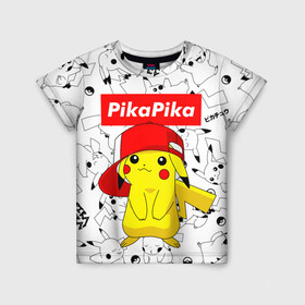 Детская футболка 3D с принтом ПИКАЧУ в Новосибирске, 100% гипоаллергенный полиэфир | прямой крой, круглый вырез горловины, длина до линии бедер, чуть спущенное плечо, ткань немного тянется | pika pika | pikachu | pokemon | пика пика | пикачу | покемон