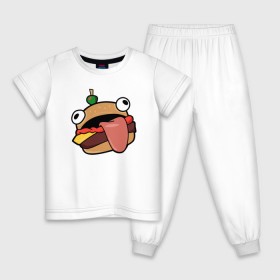 Детская пижама хлопок с принтом Fortnite Burger в Новосибирске, 100% хлопок |  брюки и футболка прямого кроя, без карманов, на брюках мягкая резинка на поясе и по низу штанин
 | burger | cybersport | esport | fortnite | game | logo | бургер | игра | киберспорт | фортнайт