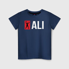 Детская футболка хлопок с принтом ALI в Новосибирске, 100% хлопок | круглый вырез горловины, полуприлегающий силуэт, длина до линии бедер | Тематика изображения на принте: ali | boxer | boxing | fighting | muhammad | muhammed | али | мухаммед