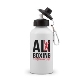 Бутылка спортивная с принтом Muhammad Ali в Новосибирске, металл | емкость — 500 мл, в комплекте две пластиковые крышки и карабин для крепления | Тематика изображения на принте: ali | boxer | boxing | muhammad | али | бокс | боксер | мухаммед