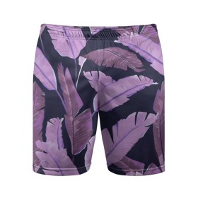 Мужские шорты спортивные с принтом Tropical leaves 4 purple в Новосибирске,  |  | leaves | palms. тропические | tropical | листья | пальмы