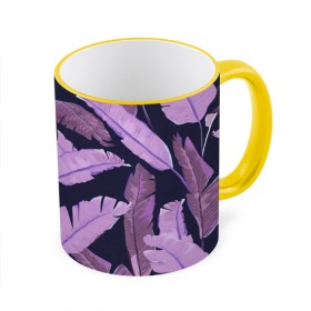 Кружка с принтом Tropical leaves 4 purple в Новосибирске, керамика | ёмкость 330 мл | leaves | palms. тропические | tropical | листья | пальмы